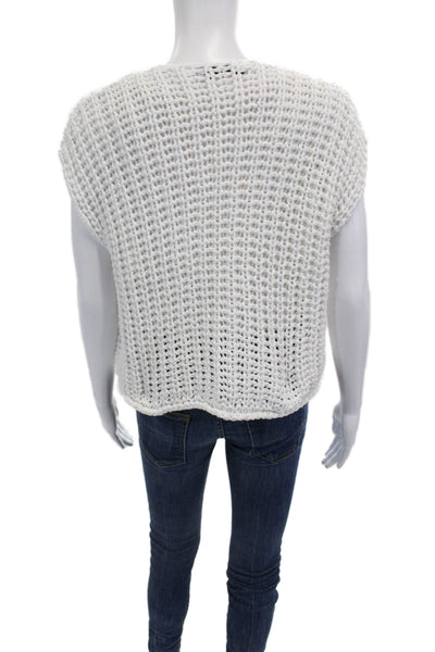 Zara Unisex Sleeveless Cardigan Vest White Button Round Neck Size M