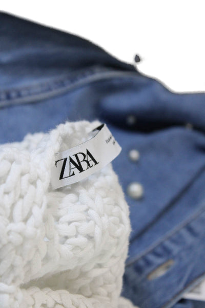 Zara Unisex Sleeveless Cardigan Vest White Button Round Neck Size M