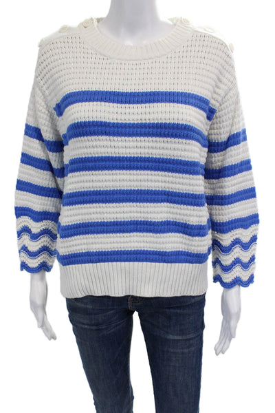 J Crew Womens White Striped Cotton Crewneck Pullover Sweater 3/4 Sleeve Size S