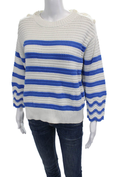 J Crew Womens White Striped Cotton Crewneck Pullover Sweater 3/4 Sleeve Size S