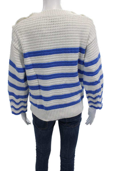 J Crew Womens White Striped Cotton Crewneck Pullover Sweater 3/4 Sleeve Size S