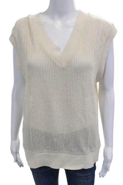 Zara Unisex Beige V-Neck Sleeveless Vest Cotton Polyester Classic Fall Size S