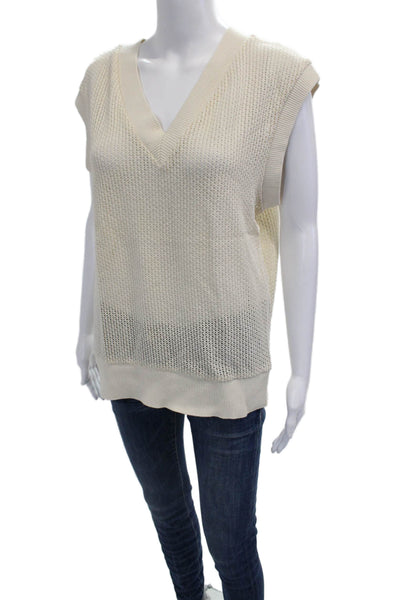 Zara Unisex Beige V-Neck Sleeveless Vest Cotton Polyester Classic Fall Size S