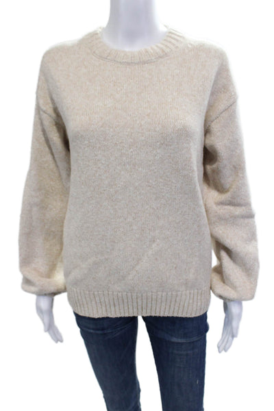 J Crew Womens Pullover Crew Neck Beige Cotton Linen Blend Sweater Size S