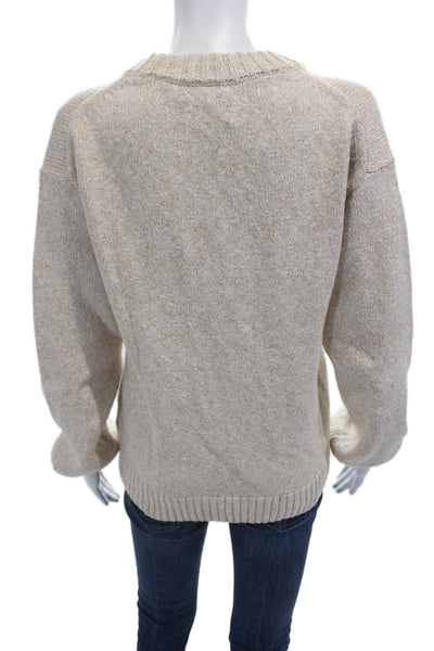 J Crew Womens Pullover Crew Neck Beige Cotton Linen Blend Sweater Size S