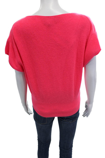 J Crew Womens 100% Cashmere V-Neck Short Sleeve Pink Button Size M