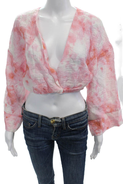 Zara Women Cropped V Neck Pink Boho Blouse 3/4 Sleeve Size S