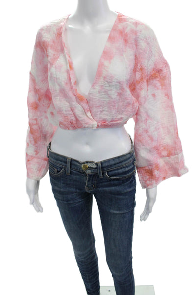 Zara Women Cropped V Neck Pink Boho Blouse 3/4 Sleeve Size S
