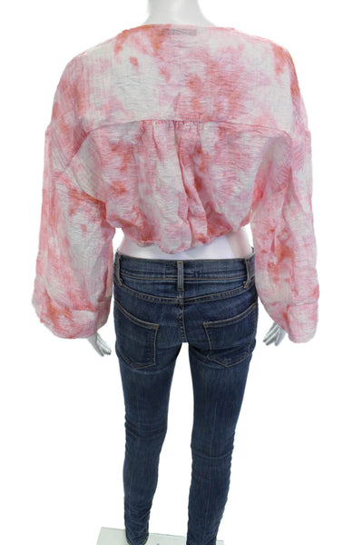 Zara Women Cropped V Neck Pink Boho Blouse 3/4 Sleeve Size S