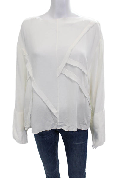 Massimo Dutti Womens Blouse White Viscose Long Sleeve Solid Size M
