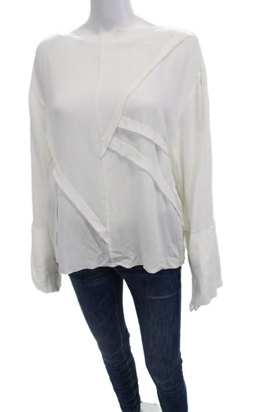 Massimo Dutti Womens Blouse White Viscose Long Sleeve Solid Size M