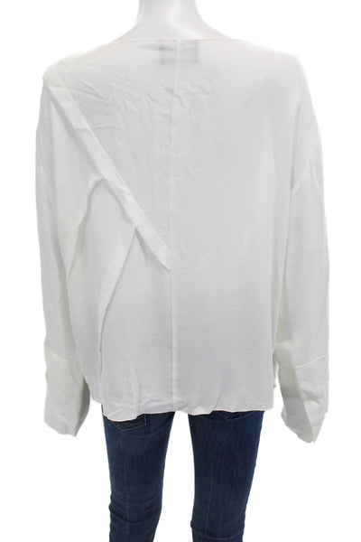 Massimo Dutti Womens Blouse White Viscose Long Sleeve Solid Size M