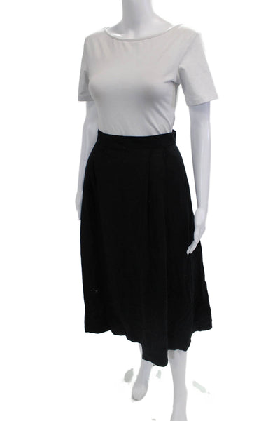 Banana Republic Womens A-Line Pleated Skirt Black Linen Rayon Size 8