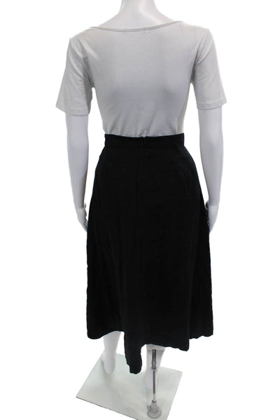 Banana Republic Womens A-Line Pleated Skirt Black Linen Rayon Size 8