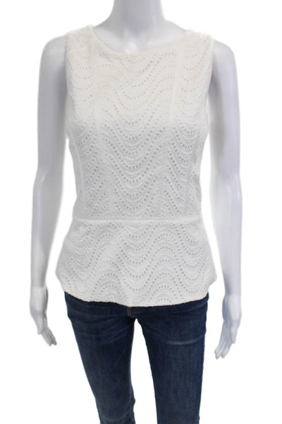 White House Black Market Women White Sleeveless Round Neck Blouse Size 10