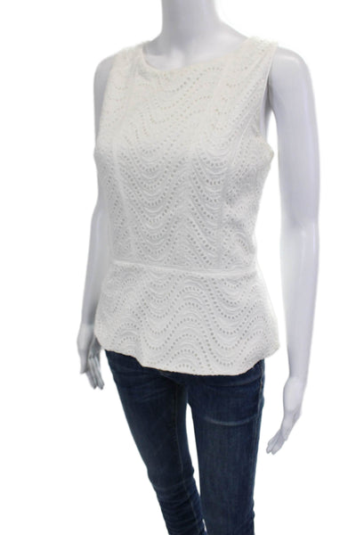 White House Black Market Women White Sleeveless Round Neck Blouse Size 10