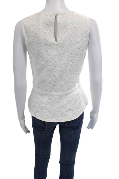White House Black Market Women White Sleeveless Round Neck Blouse Size 10
