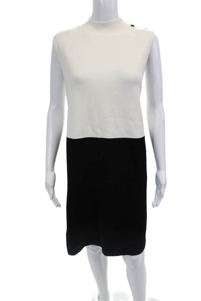 Talbots Womens Shift Sweater Dress Sleeveless Mock Neck Black Button Size XL