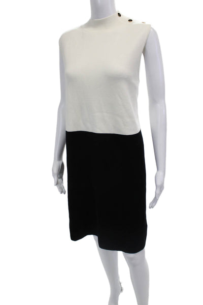 Talbots Womens Shift Sweater Dress Sleeveless Mock Neck Black Button Size XL