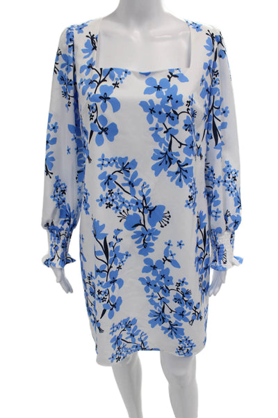 STS Sail To Sable Women Blue Floral Square Neck Long Sleeve Shift Dress Size XL
