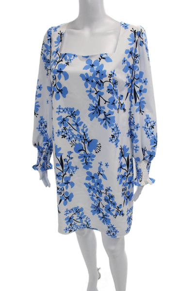 STS Sail To Sable Women Blue Floral Square Neck Long Sleeve Shift Dress Size XL