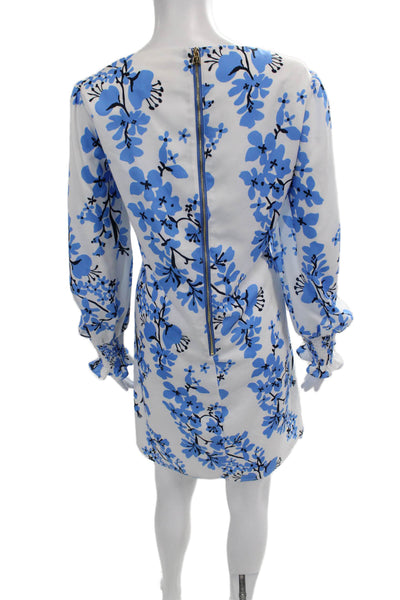 STS Sail To Sable Women Blue Floral Square Neck Long Sleeve Shift Dress Size XL