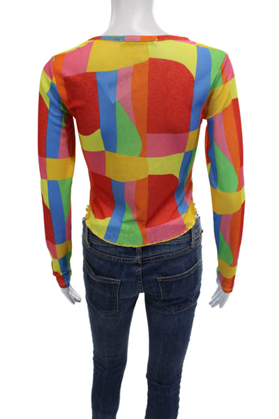 It's Now Cool Womens Cropped T Shirt Blue Geometric Long Sleeve Size XS