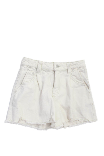 Zara Childrens Girls Denim Cut Off Shorts White Cotton Size 10