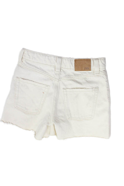 Zara Childrens Girls Denim Cut Off Shorts White Cotton Size 10