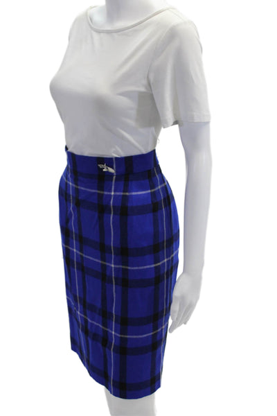 Escada Womens Straight Pencil Plaid Wool Short Skirt Blue Size 44