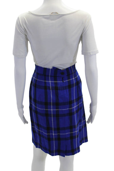 Escada Womens Straight Pencil Plaid Wool Short Skirt Blue Size 44