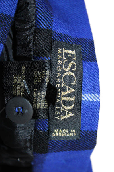 Escada Womens Straight Pencil Plaid Wool Short Skirt Blue Size 44
