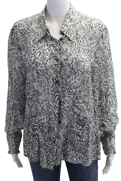 Escada Womens Silk Animal Print Collared Button Up Blouse Long Sleeve Size M