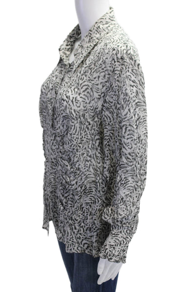 Escada Womens Silk Animal Print Collared Button Up Blouse Long Sleeve Size M