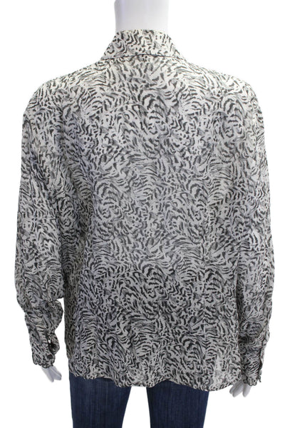 Escada Womens Silk Animal Print Collared Button Up Blouse Long Sleeve Size M