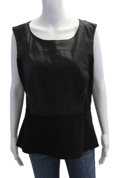 Halogen Women Leather Black Tank Zip Round Neck Sleeveless Size XL Petite
