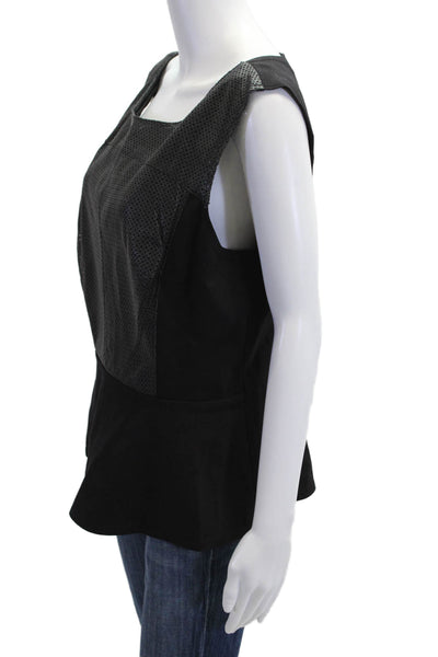 Halogen Women Leather Black Tank Zip Round Neck Sleeveless Size XL Petite