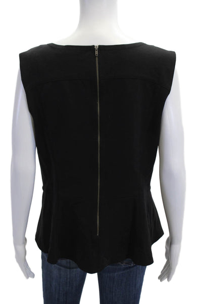 Halogen Women Leather Black Tank Zip Round Neck Sleeveless Size XL Petite