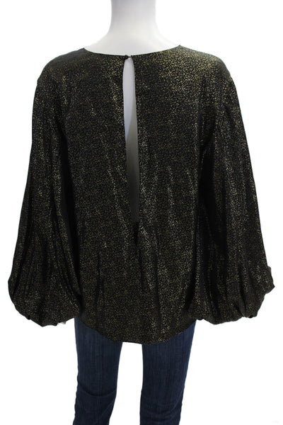 Nili Lotan Women Black Polyester Blend Hook & Eye Long Sleeve Blouse Size L
