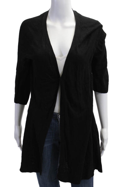 Lafayette 148 New York Women Black Linen V-Neck 3/4 Sleeve Cardigan Size L