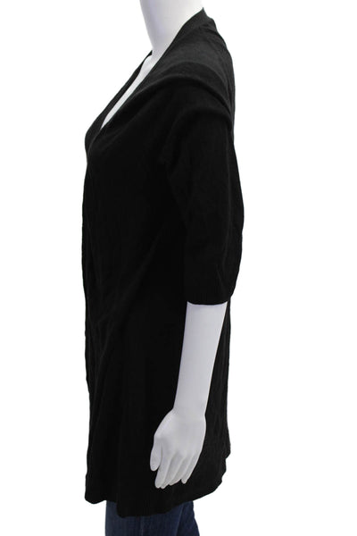 Lafayette 148 New York Women Black Linen V-Neck 3/4 Sleeve Cardigan Size L