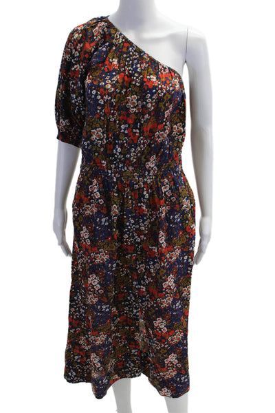 A Piece Apart Womens Dark Blue Floral Midi Dress Bohemian Cotton Silk Size L