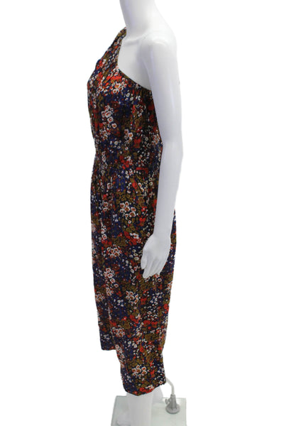 A Piece Apart Womens Dark Blue Floral Midi Dress Bohemian Cotton Silk Size L