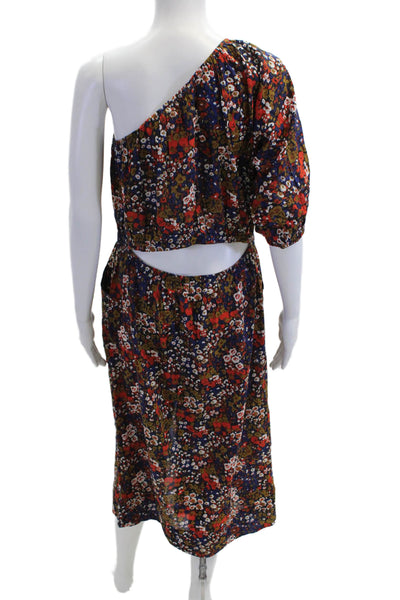 A Piece Apart Womens Dark Blue Floral Midi Dress Bohemian Cotton Silk Size L
