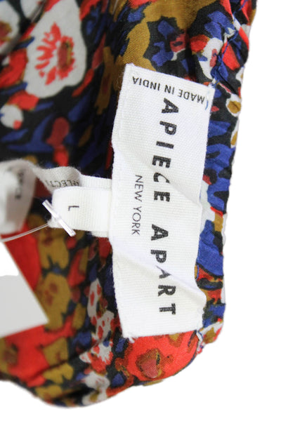 A Piece Apart Womens Dark Blue Floral Midi Dress Bohemian Cotton Silk Size L