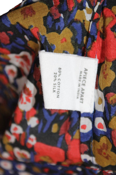 A Piece Apart Womens Dark Blue Floral Midi Dress Bohemian Cotton Silk Size L
