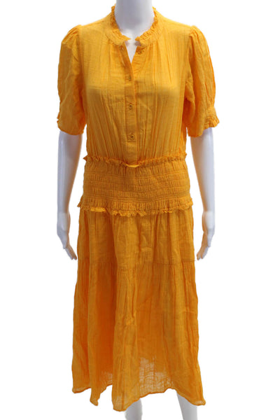 A Piece Apart Women Shirt Dress Yellow Midi Short Sleeve Size L