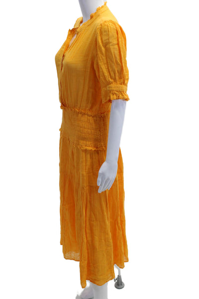 A Piece Apart Women Shirt Dress Yellow Midi Short Sleeve Size L