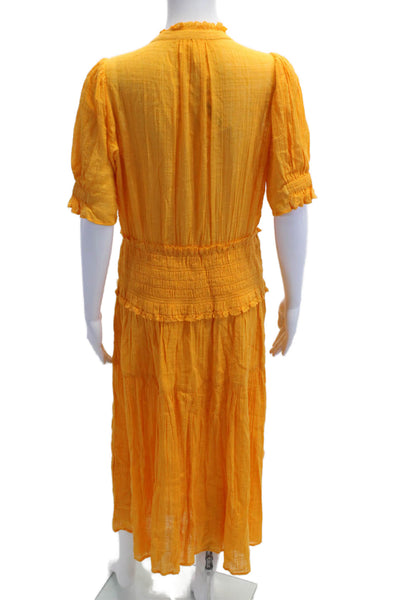 A Piece Apart Women Shirt Dress Yellow Midi Short Sleeve Size L