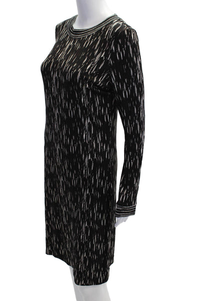 Tory Burch Women Black Silk Shift Dress Long Sleeve Zip Size L